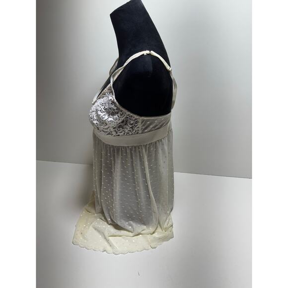 Women’s White Sheer Coquette Feminine Chemise Sz L Mini Slip Nightie Romantic - Picture 7 of 7